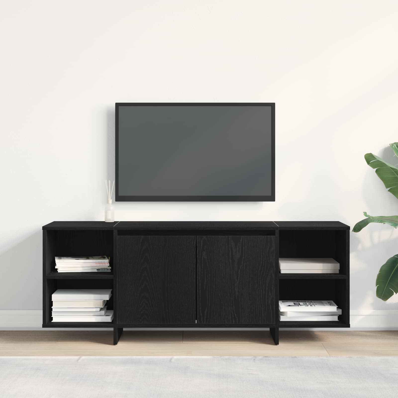 TV-Schränk 130 x 35 x 50 cm Schwarz Eichen-Optik Holzwerkstoff