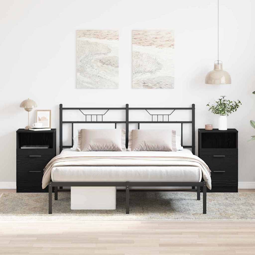 Nachttisch 2 stk. Schwarz Eichen-Optik 40 x 35 x 65 cm