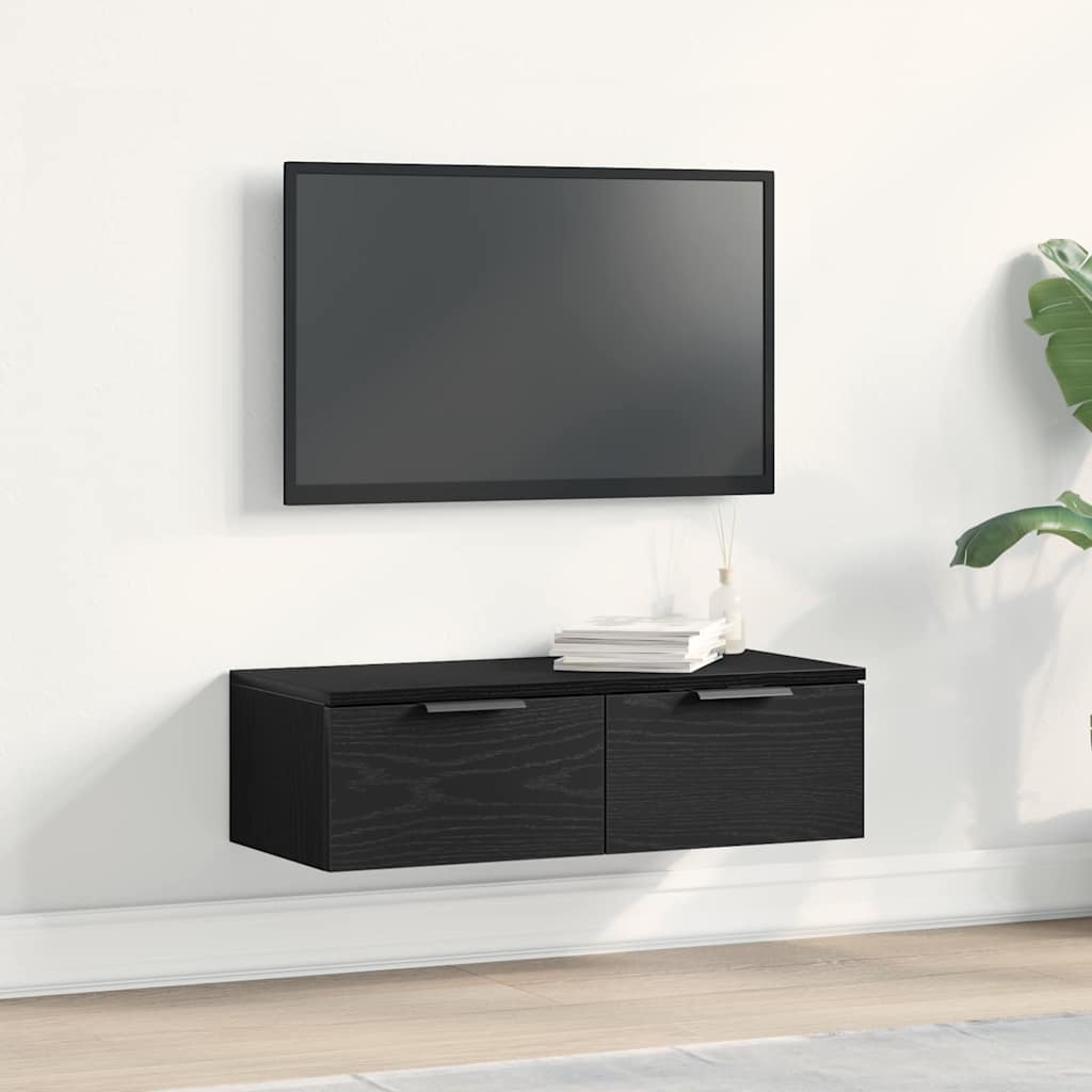 Wandschrank Schwarz Eichen-Optik 68 x 30 x 20 cm Holzwerkstoff