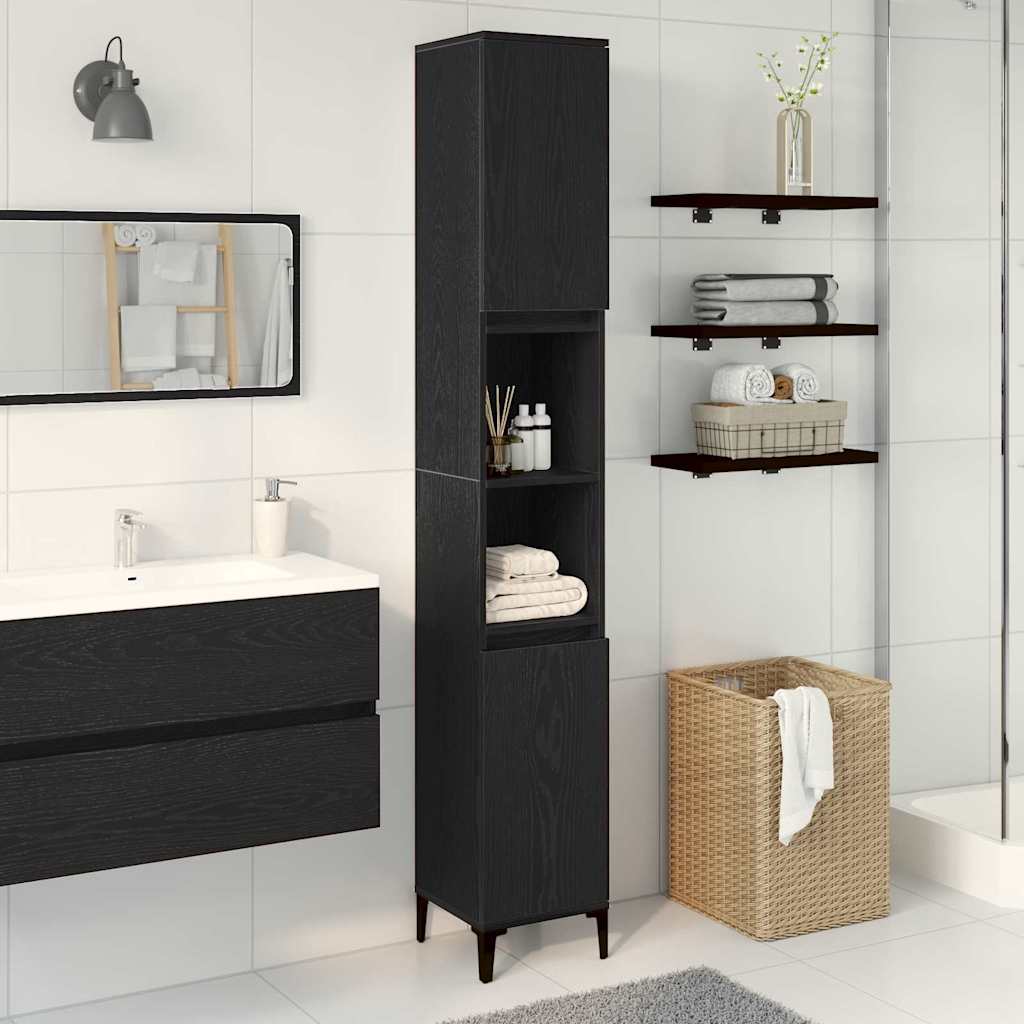 Badezimmerschrank Schwarz Eichen-Optik 30 x 30 x 190 cm