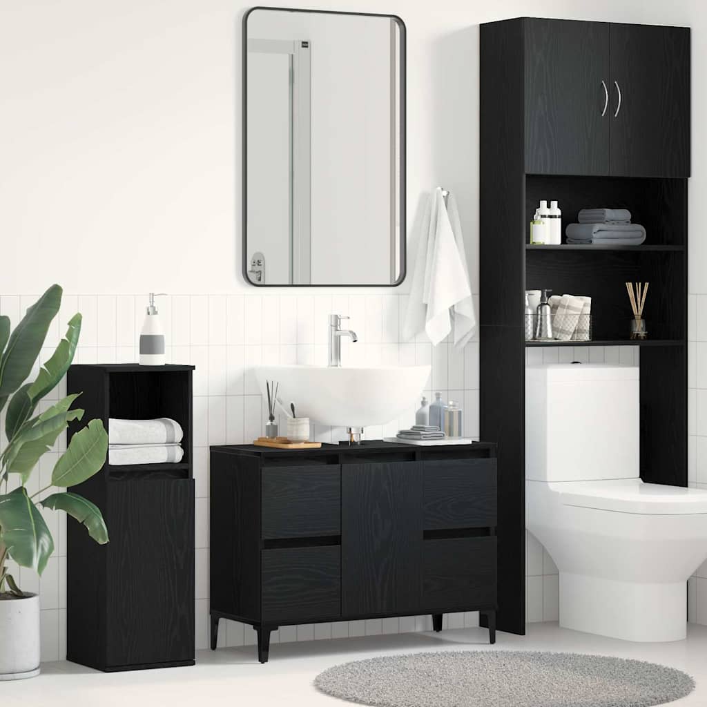 Waschbeckenschrank Schwarz Eichen-Optik 80 x 33 x 60 cm