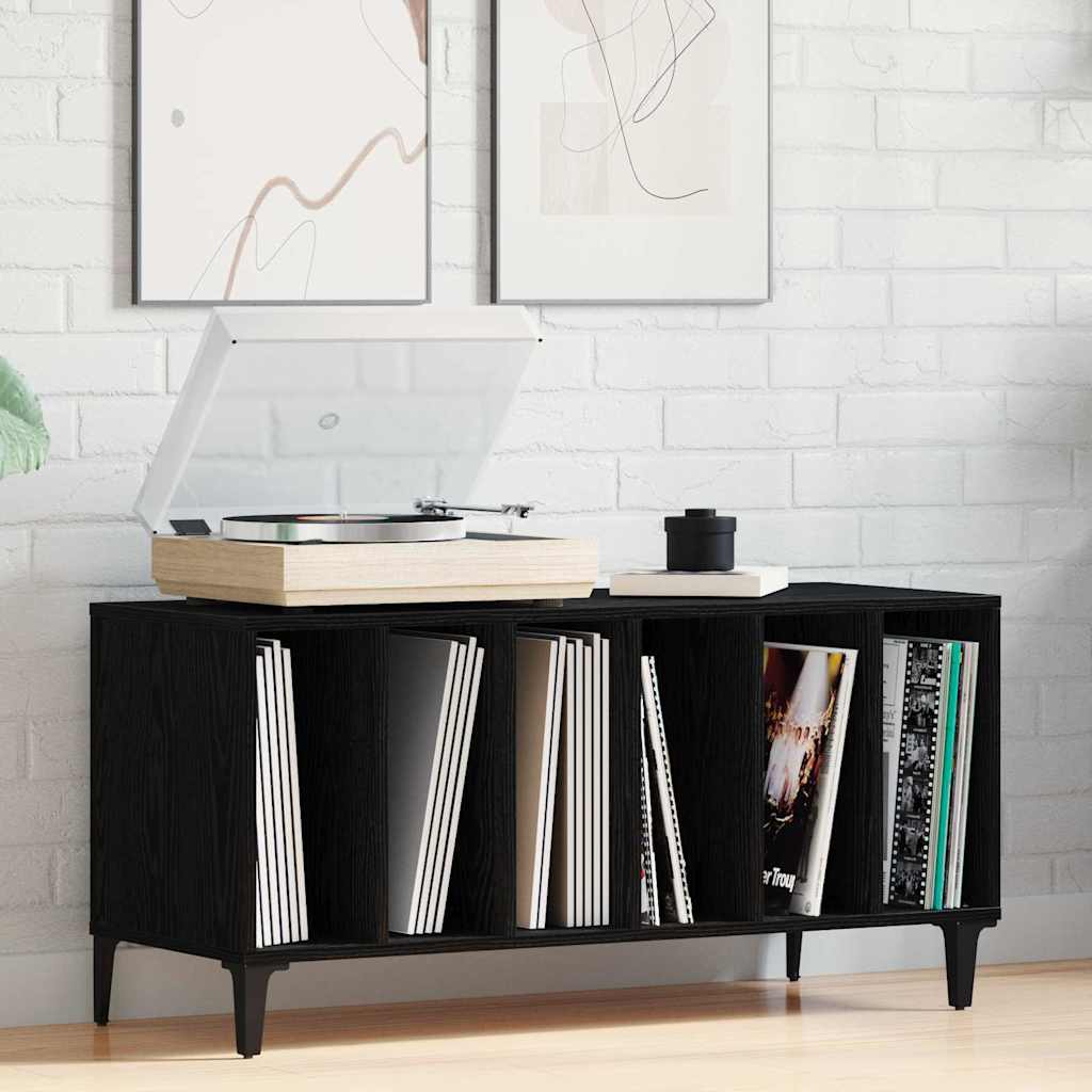 Schallplattenschrank Schwarz Eichen-Optik 100 x 38 x 48 cm