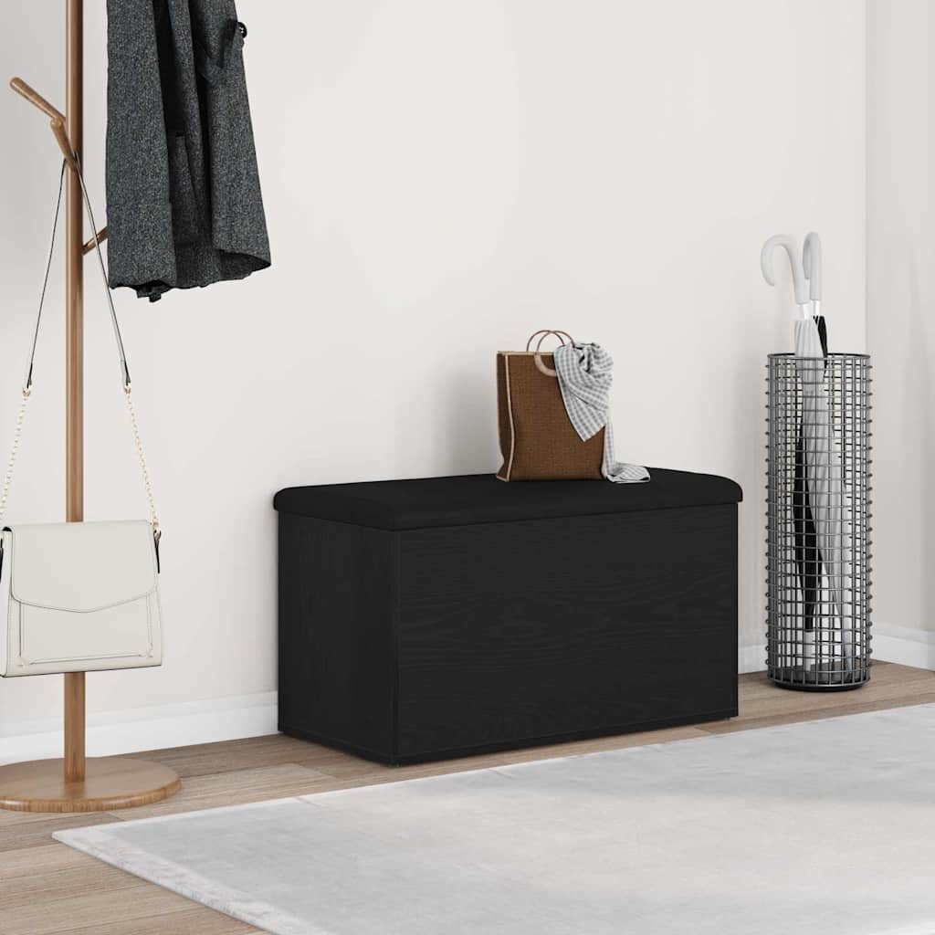 Sitzbank mit Stauraum Schwarz Eichen-Optik 82 x 42 x 45 cm