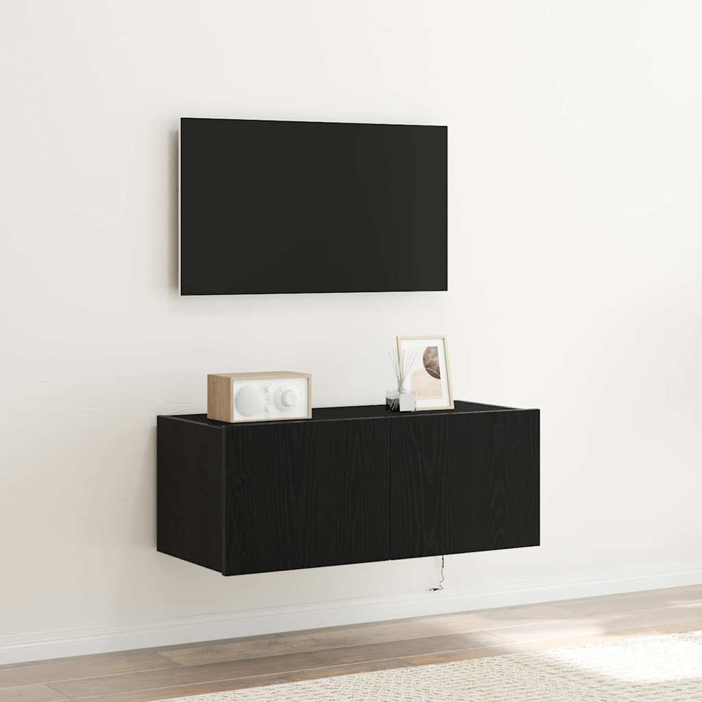 TV-Wandschrank 80 x 35 x 31 cm Schwarz Eichen-Optik