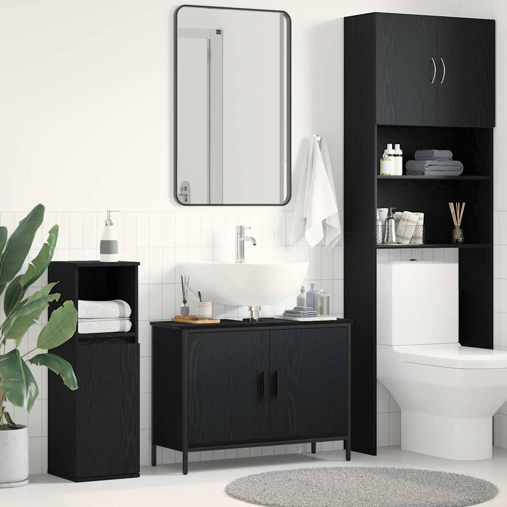 Waschbeckenschrank Schwarz Eichen-Optik 80 x 30 x 60 cm