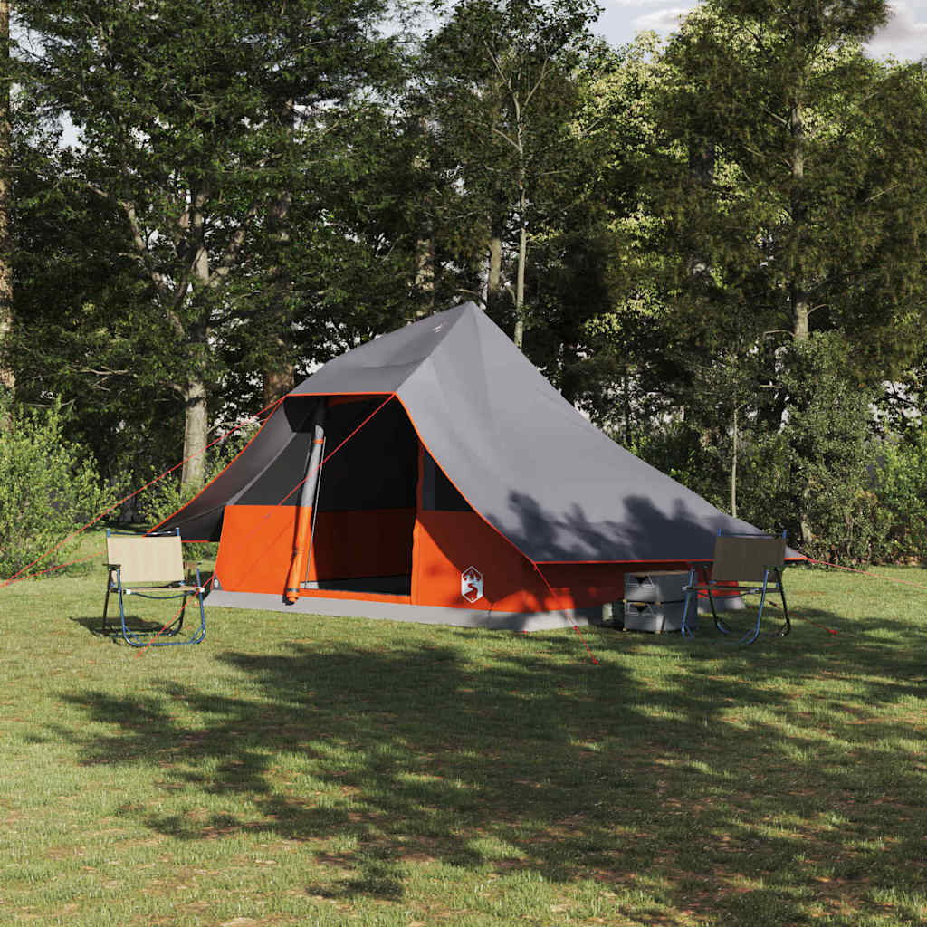 Tipi Zelt 10 Personen Grau und Orange Taft