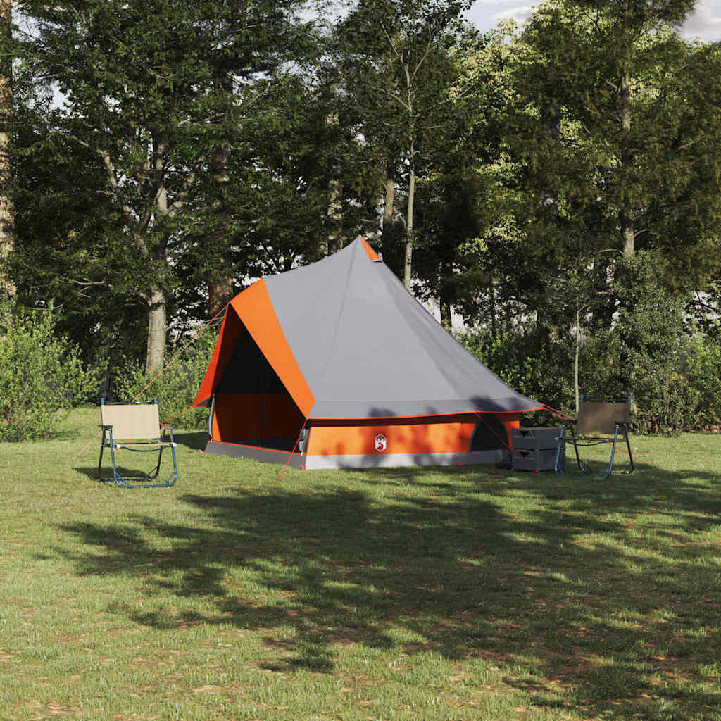 Tipi Zelt 8 Personen Grau und Orange Taft