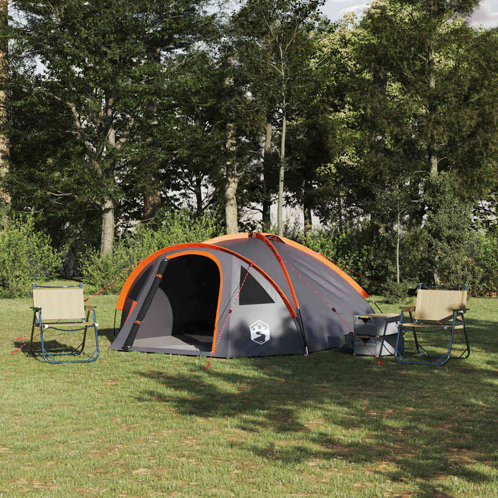 Kuppelzelt 4 Personen Wasserdicht Grau und Orange Taft