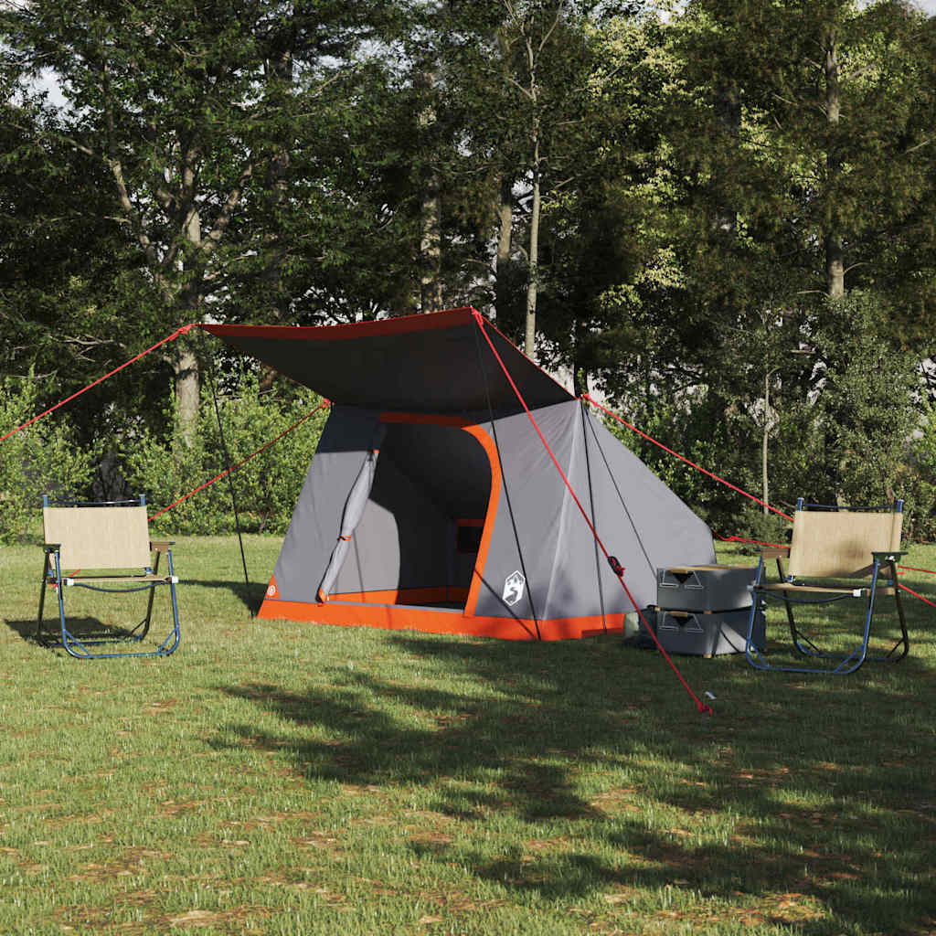 Campingzelt 4 Personen Wasserdicht Grau und Orange Taft