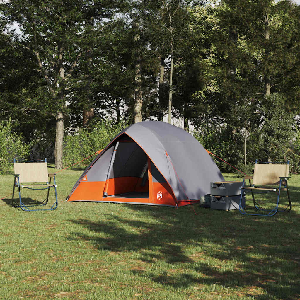 Campingzelt 4 Personen Wasserdicht Grau und Orange Taft