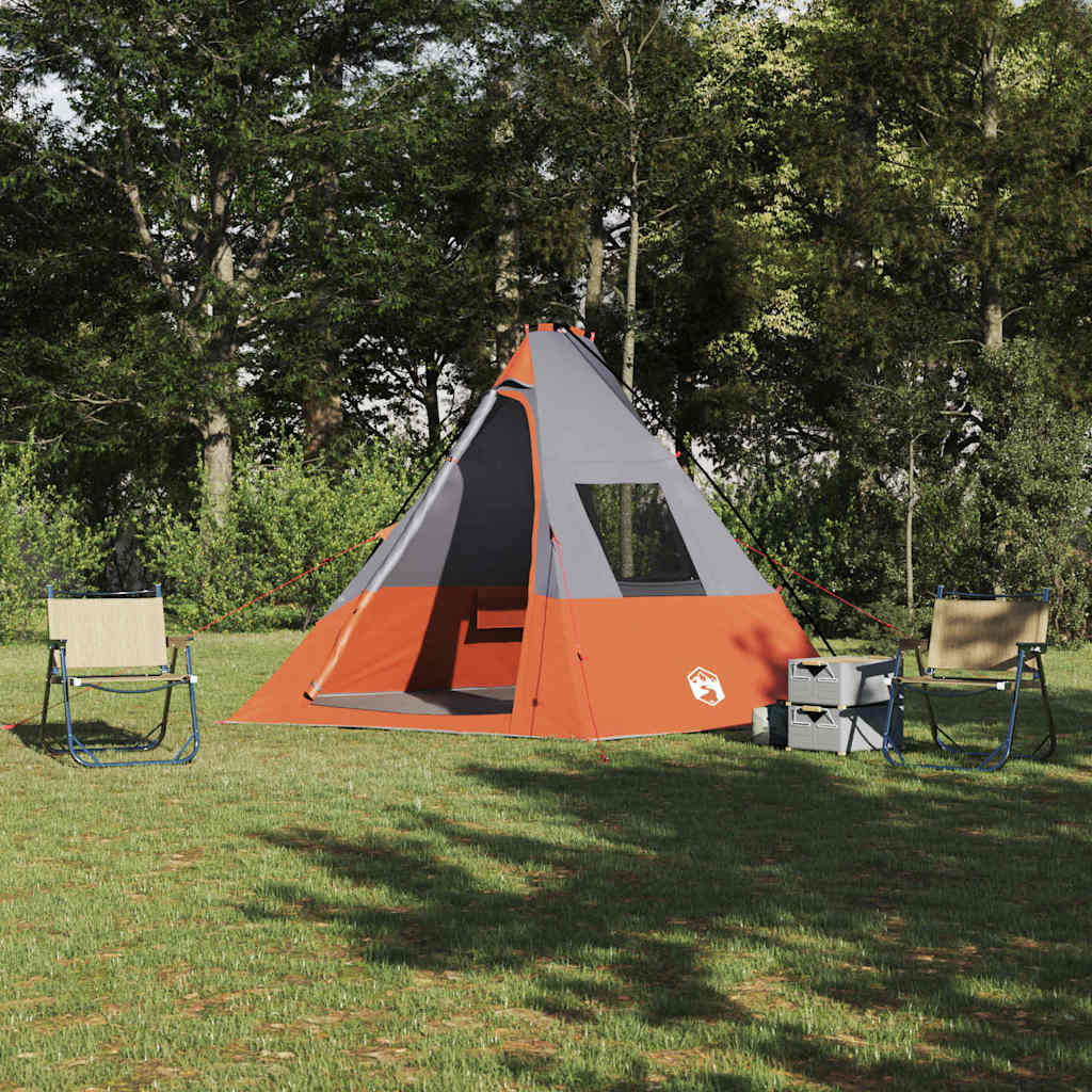 Tipi Zelt 6 Personen Wasserdicht Grau und Orange Taft
