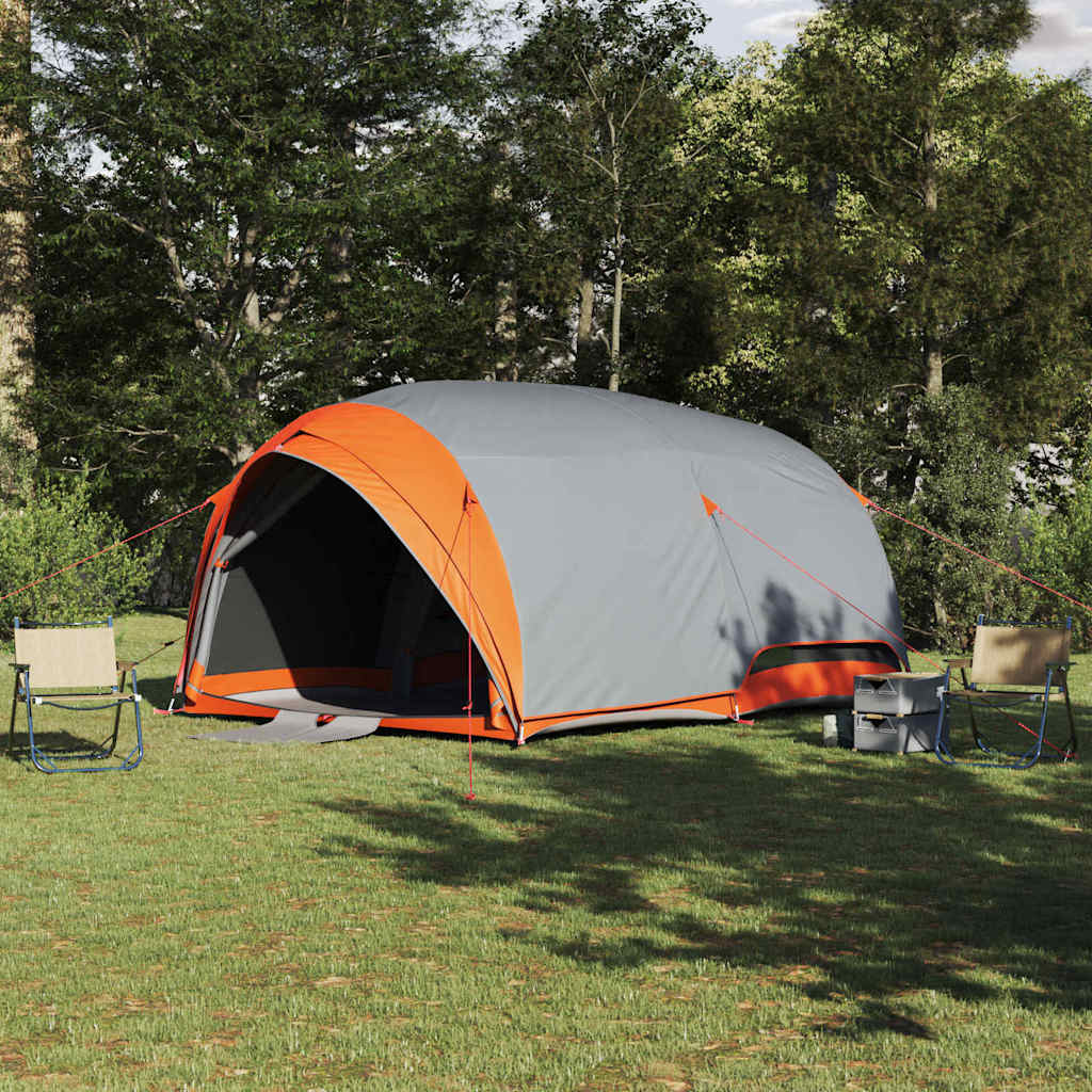 Tunnelzelt 6 Personen Wasserdicht Grau und Orange Taft