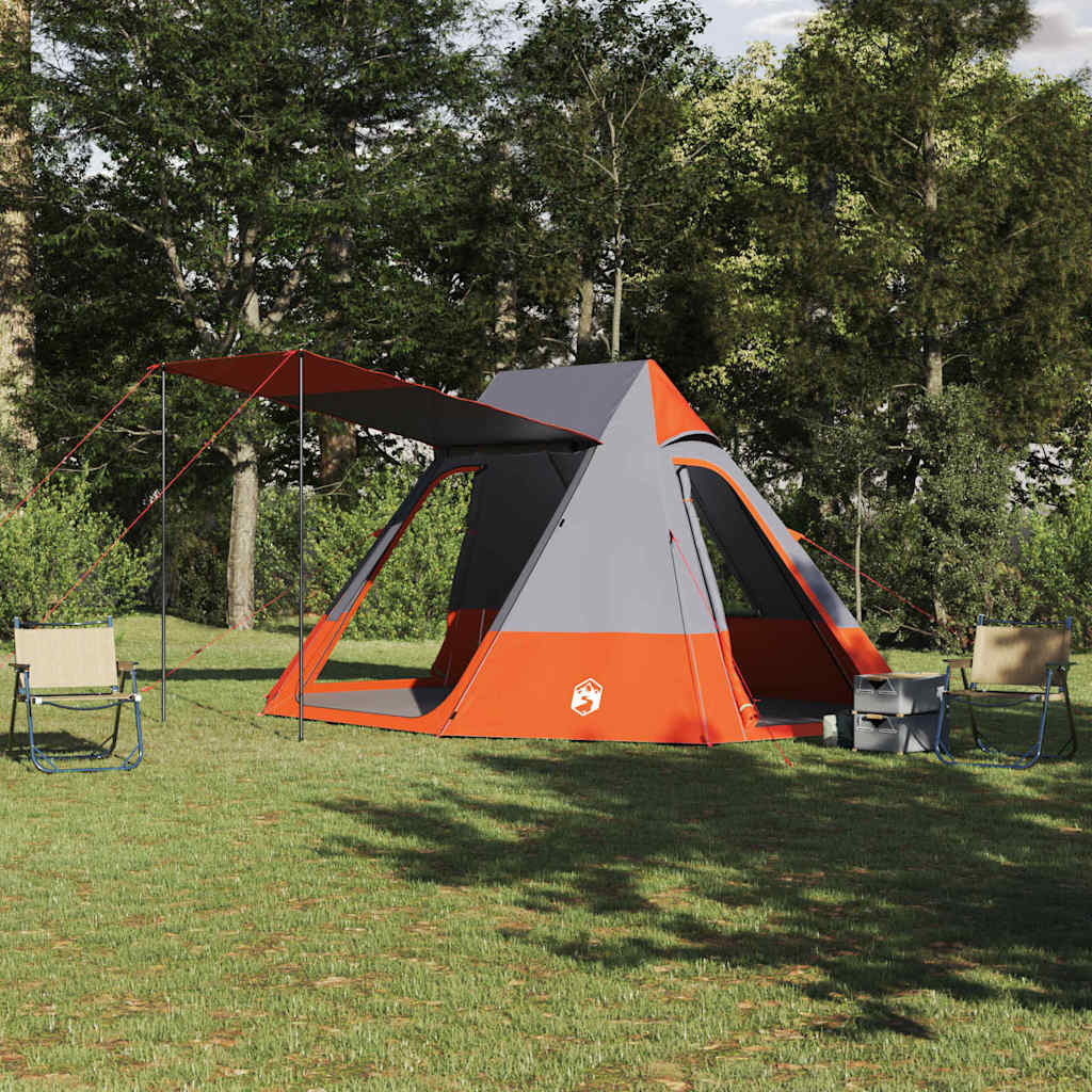 Campingzelt 10 Personen Wasserdicht Grau und Orange Taft