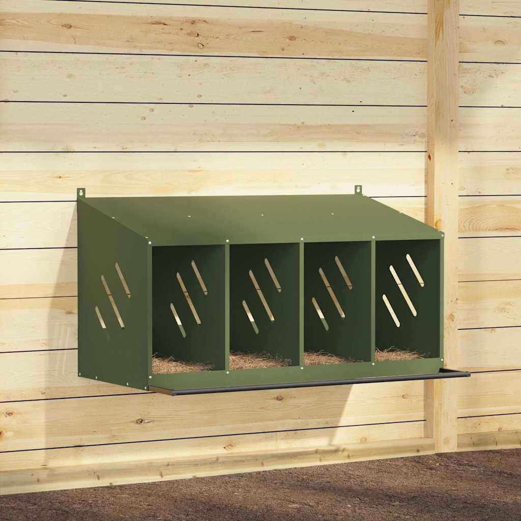 Hühner-Nistkasten mit 4 Fächern Olivgrün Metall