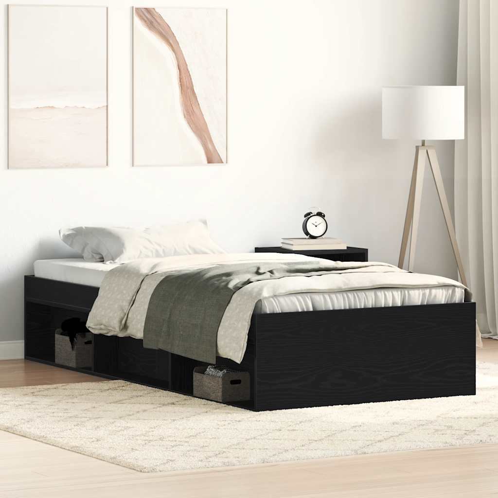 Bettgestell ohne Matratze Schwarz Eichen-Optik 90x200 cm