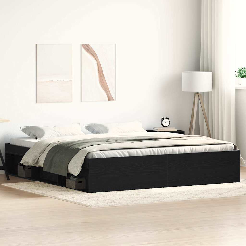 Bettgestell ohne Matratze Schwarz Eichen-Optik 200x200 cm