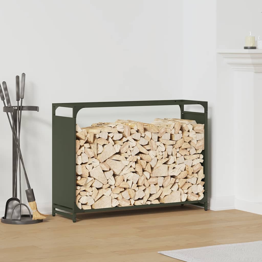 Brennholzregal Olivgrün 90x28x65 cm Kaltgewalzter Stahl