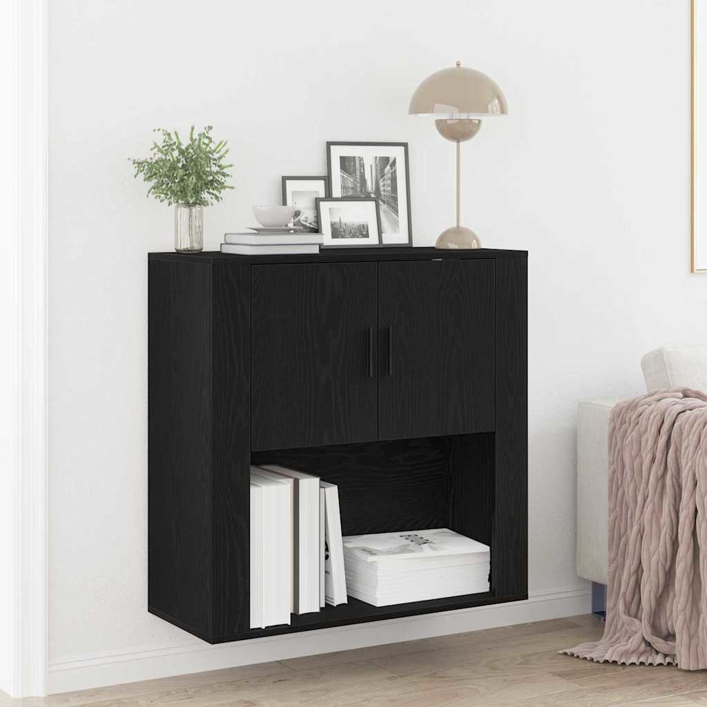 Wandschrank Schwarz Eichen-Optik 80 x 33 x 80 cm Holzwerkstoff
