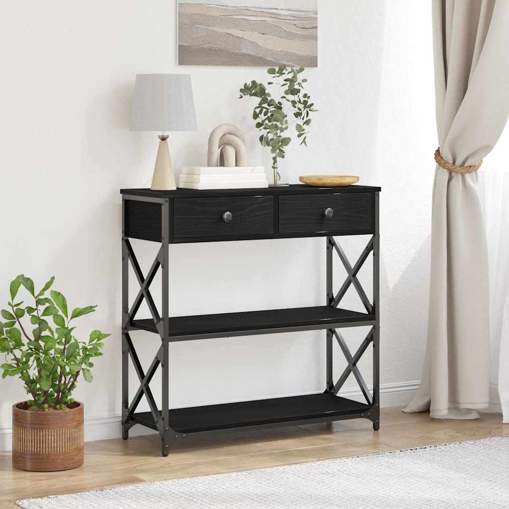 Konsole Tisch Schwarz Eichen-Optik 75 x 28 x 75 cm
