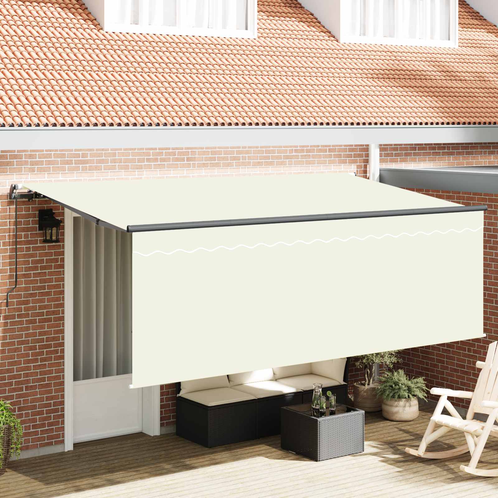 Ausziehbare Markise Creme 350 x 200 cm Polyester und Aluminium