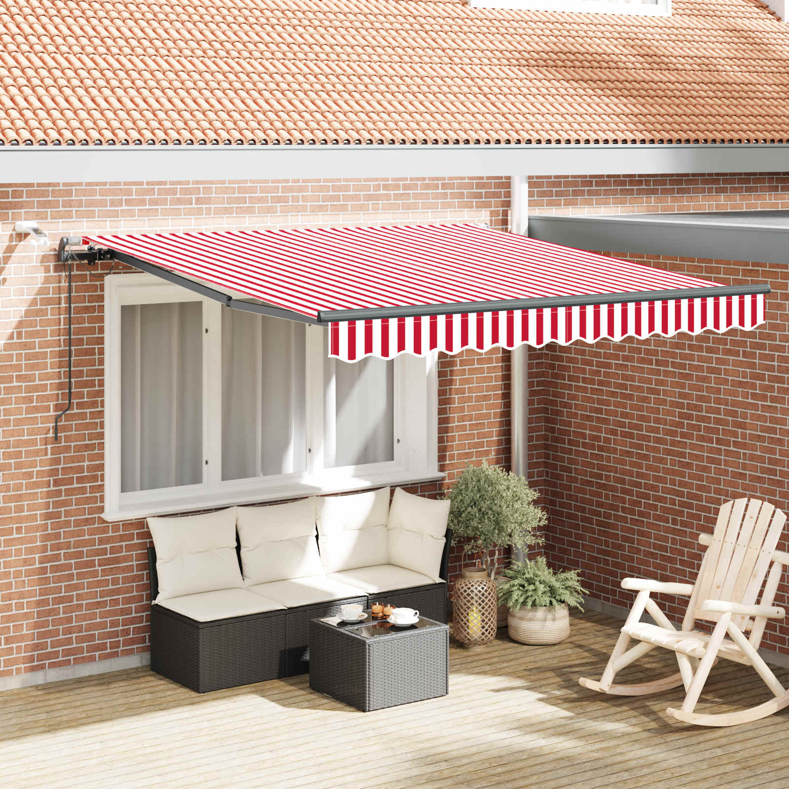 Ausziehbare Markise Rot und Weiß 300 x 250 cm Polyester