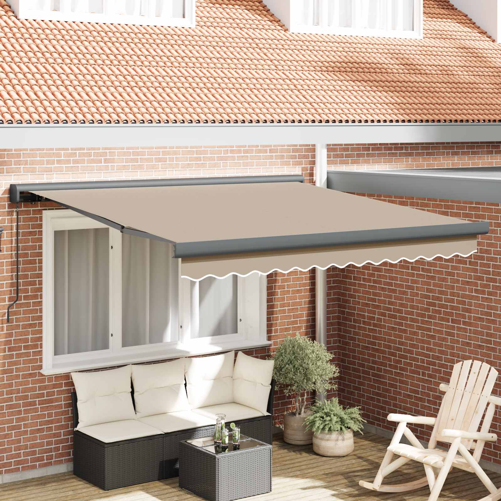 Ausziehbare Markise Beige 300 x 250 cm Leinen und Aluminium