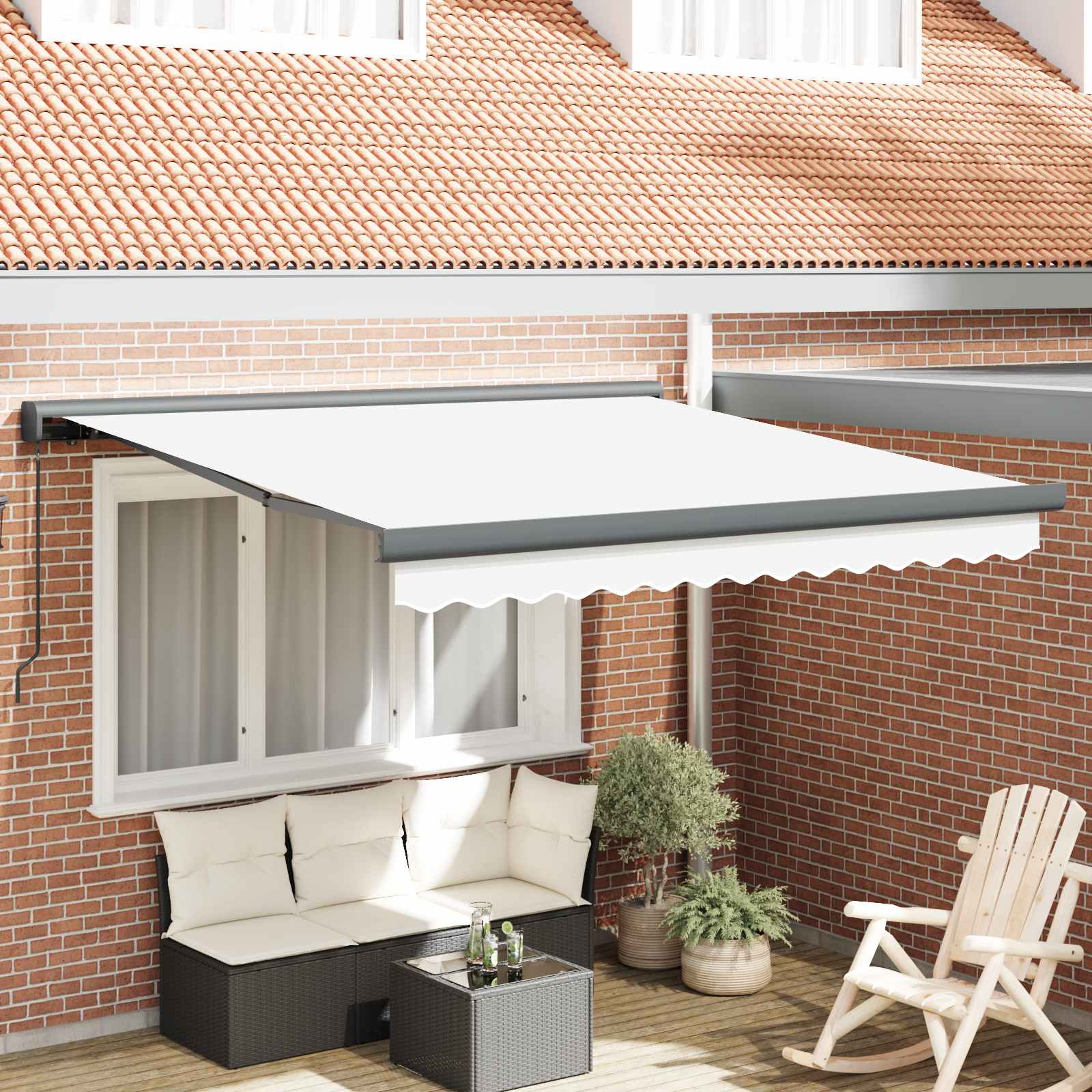 Ausziehbare Markise Weiß 300 x 250 cm Leinen und Aluminium