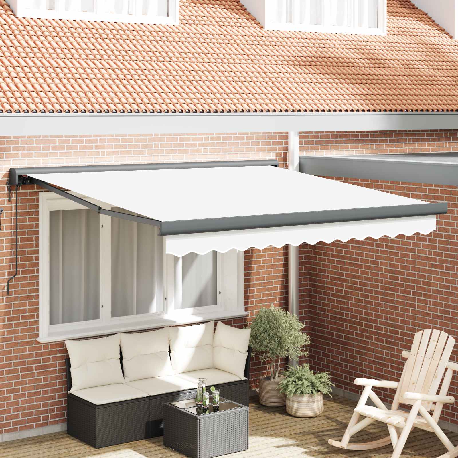 Ausziehbare Markise Weiß 300 x 250 x 165 cm Stoff und Metall