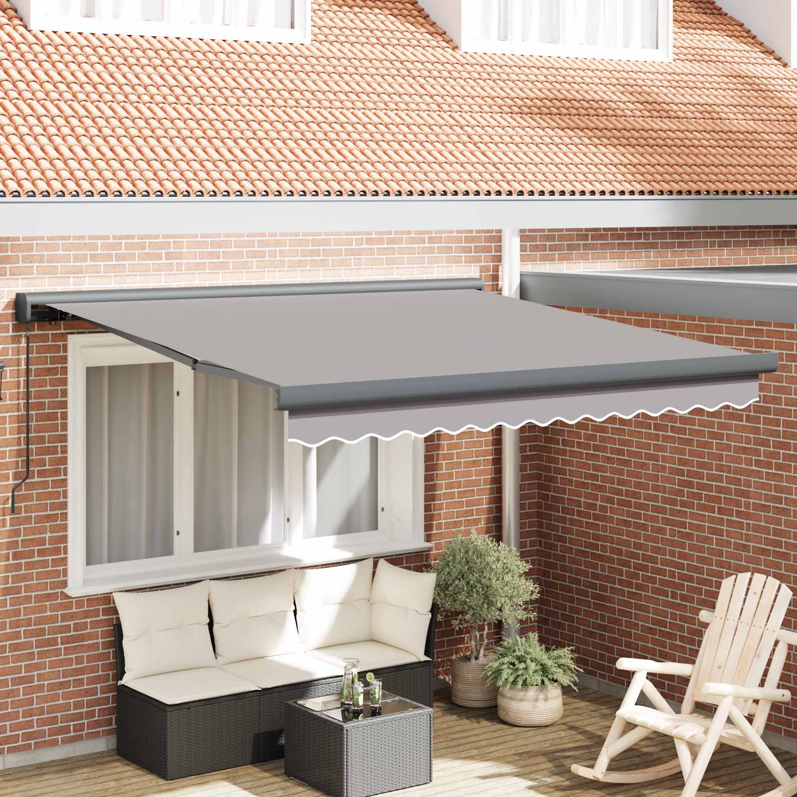 Ausziehbare Markise Hellgrau 300 x 250 cm Leinen und Aluminium