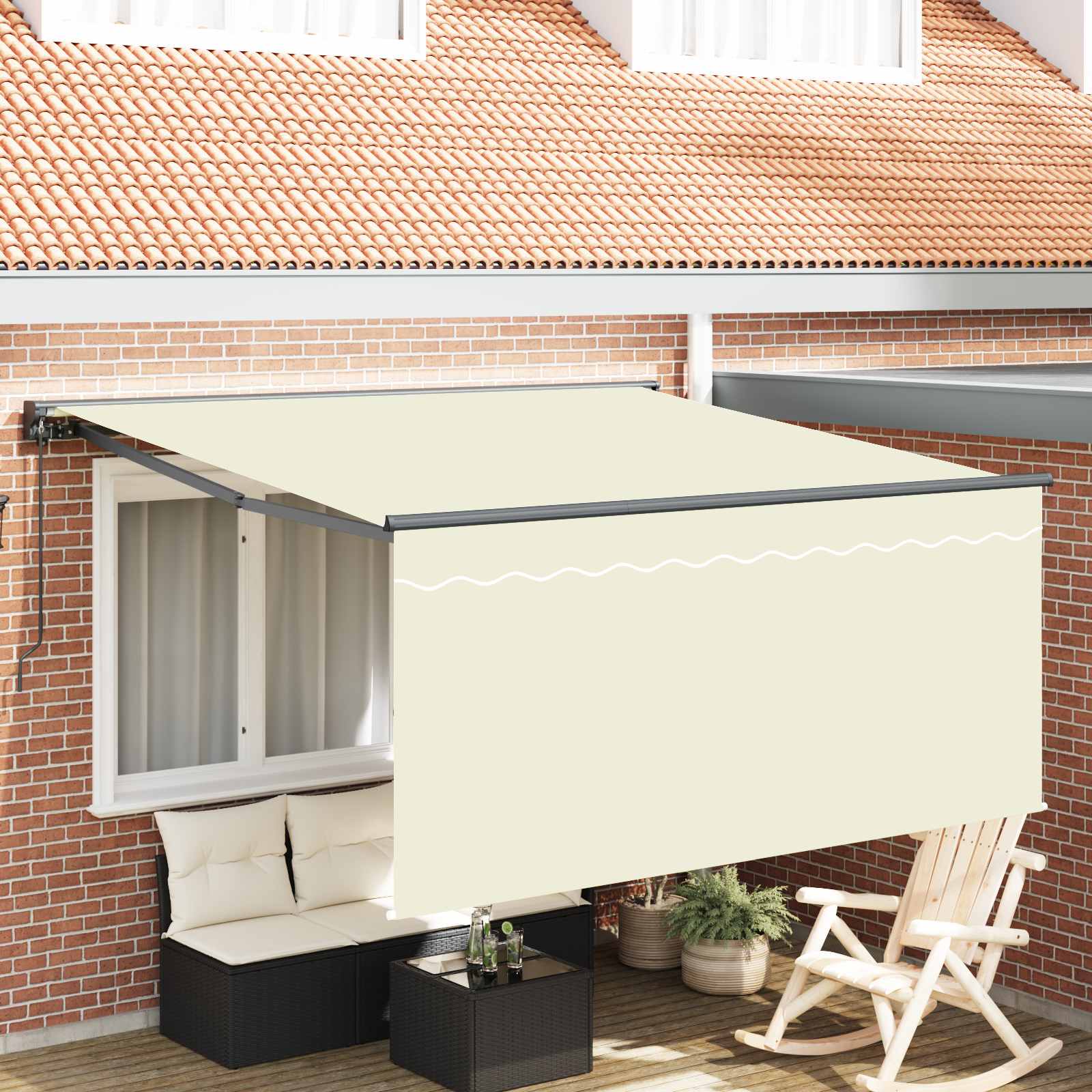Ausziehbare Markise Creme 350 x 250 cm Polyester und Aluminium
