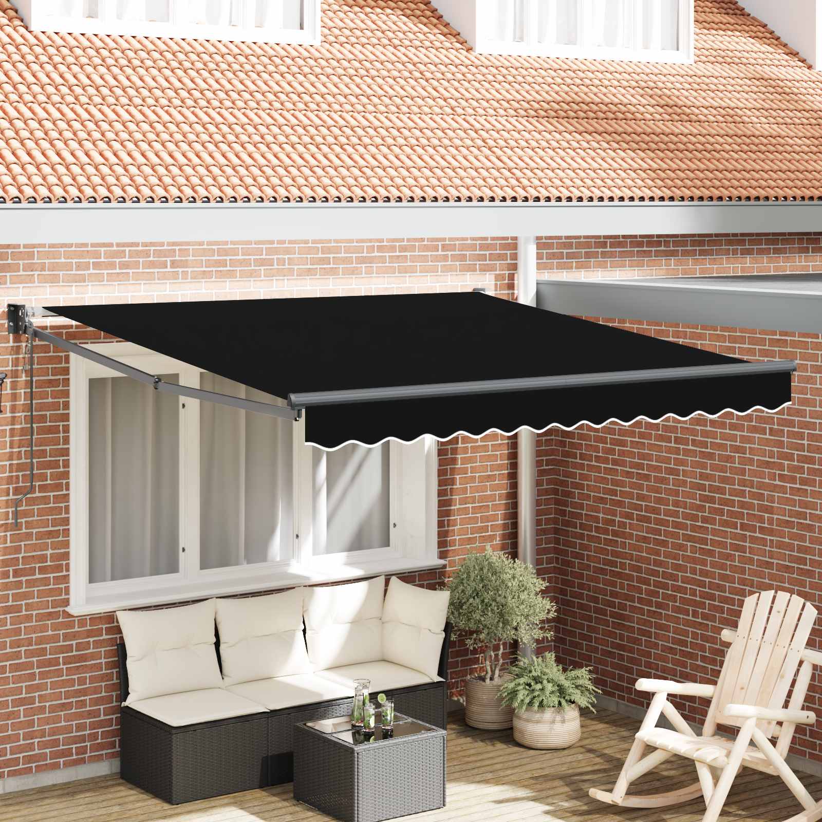 Ausziehbare Markise Schwarz 350 x 250 cm Polyester und Metall