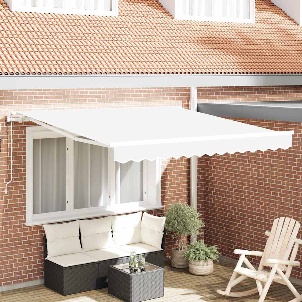 Ausziehbare Markise Weiß 350 x 250 cm Stoff und Aluminium