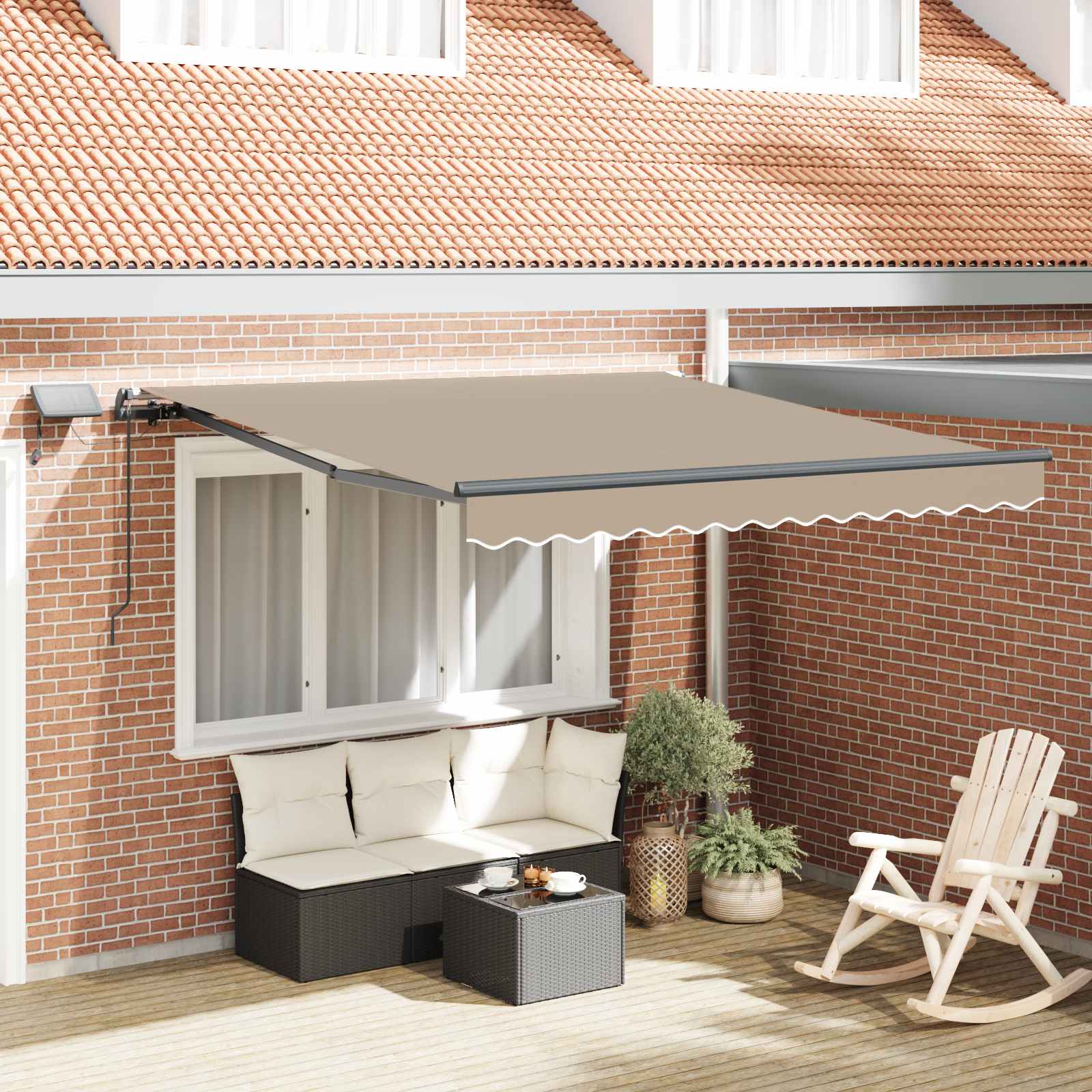 Ausziehbare Markise Weiß 350 x 250 cm Stoff und Aluminium
