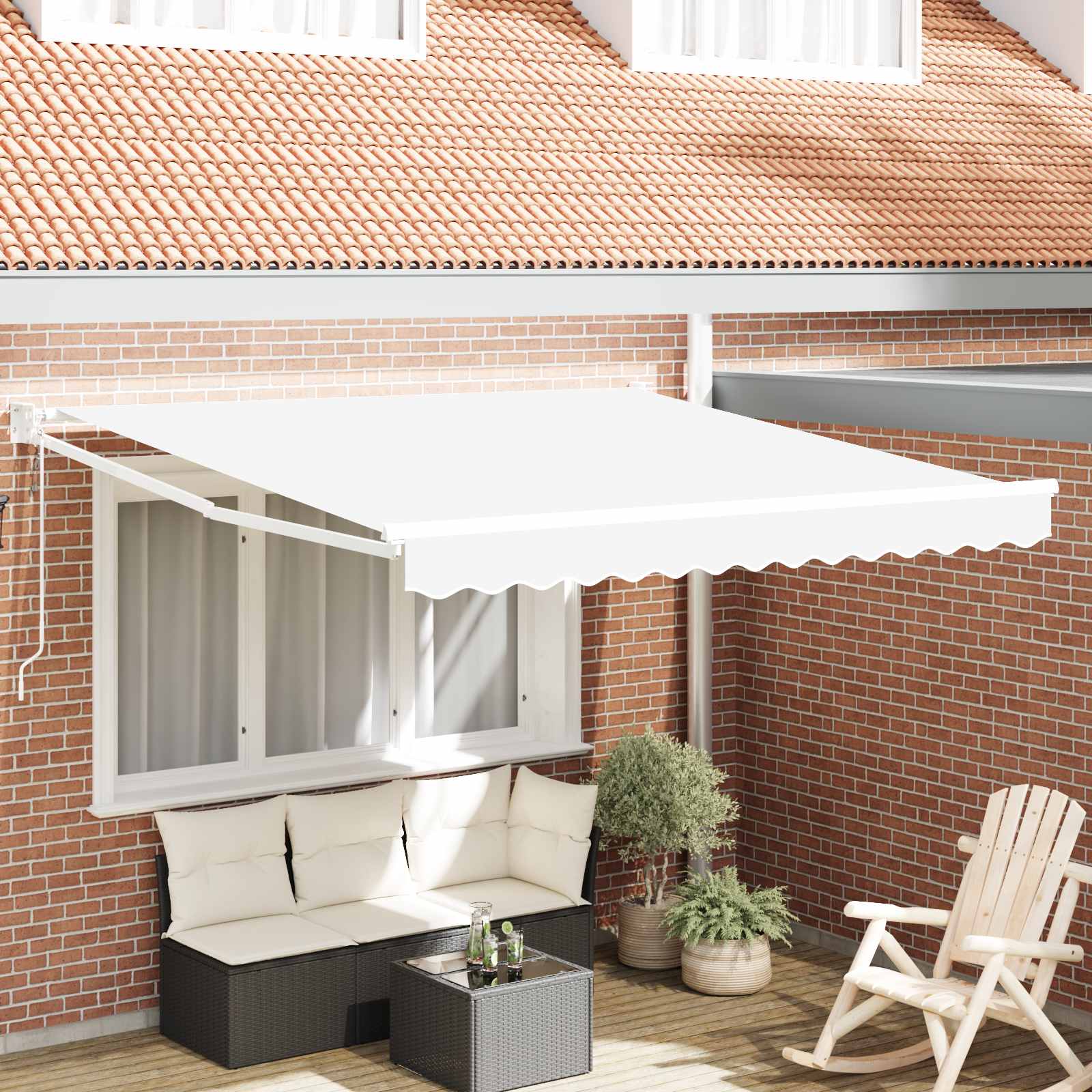 Ausziehbare Markise Weiß 350 x 250 cm Polyester und Metall