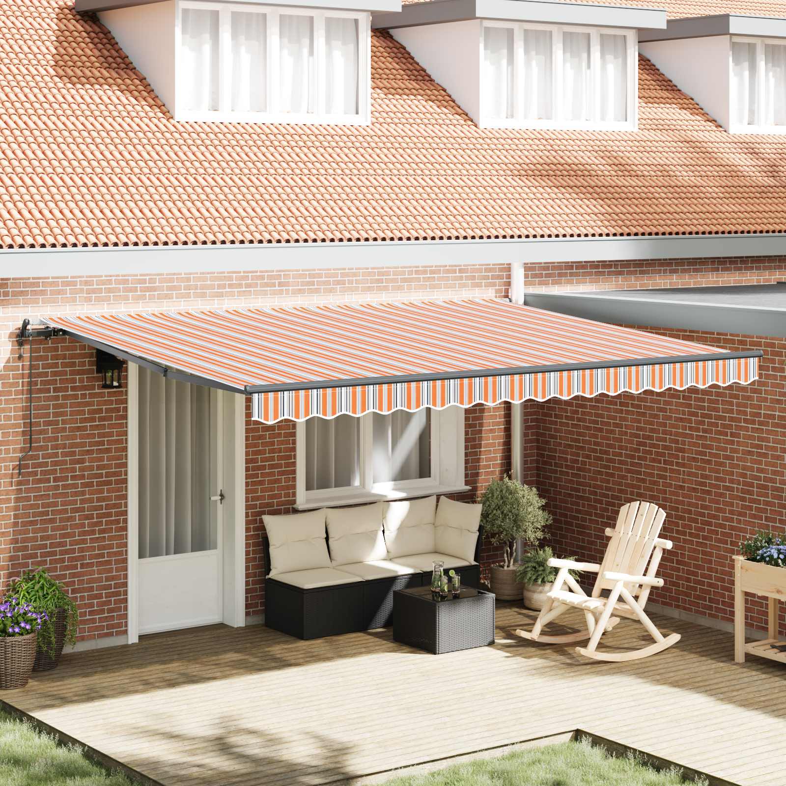 Ausziehbare Markise Mehrfarbig 450 x 350 cm Stoff und Aluminium