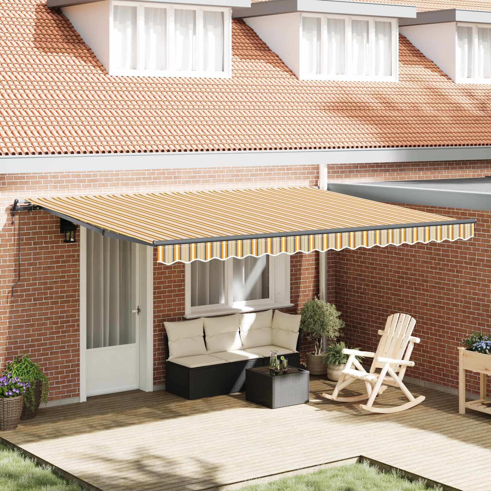 Ausziehbare Markise Mehrfarbig 450 x 350 cm Stoff und Aluminium