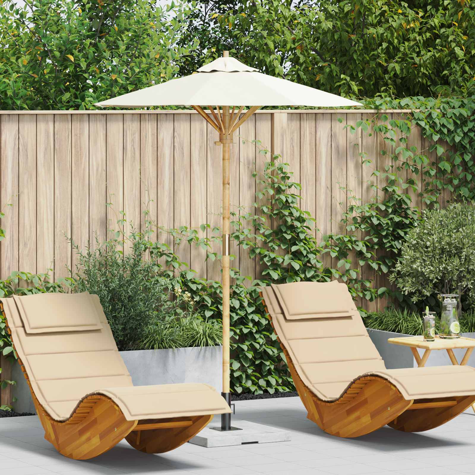 Gartensonnenschirm Ø 150 x 210 cm Bambus Rund Cremeweiß