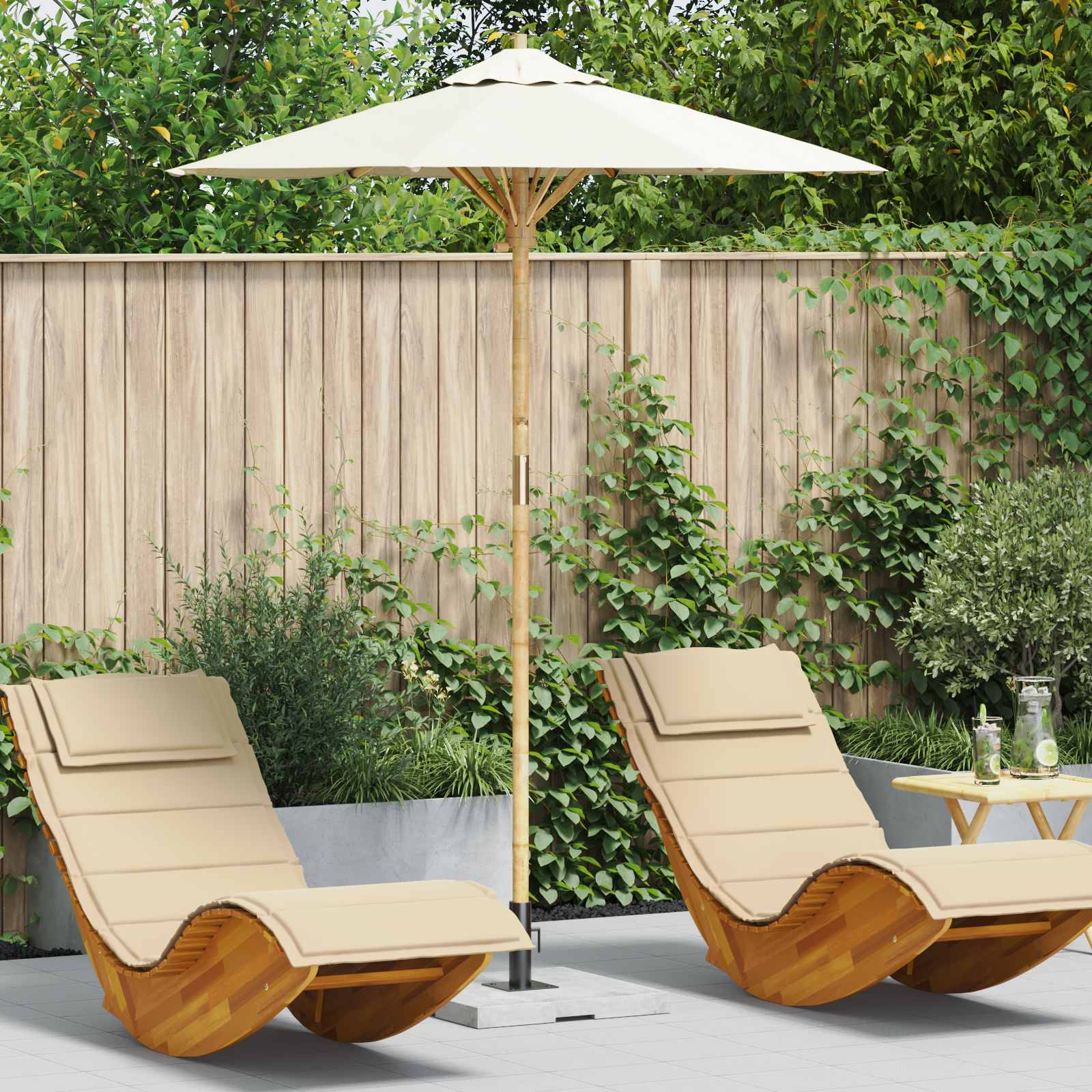 Gartensonnenschirm Ø 180 x 230 cm Bambus Rund Cremeweiß