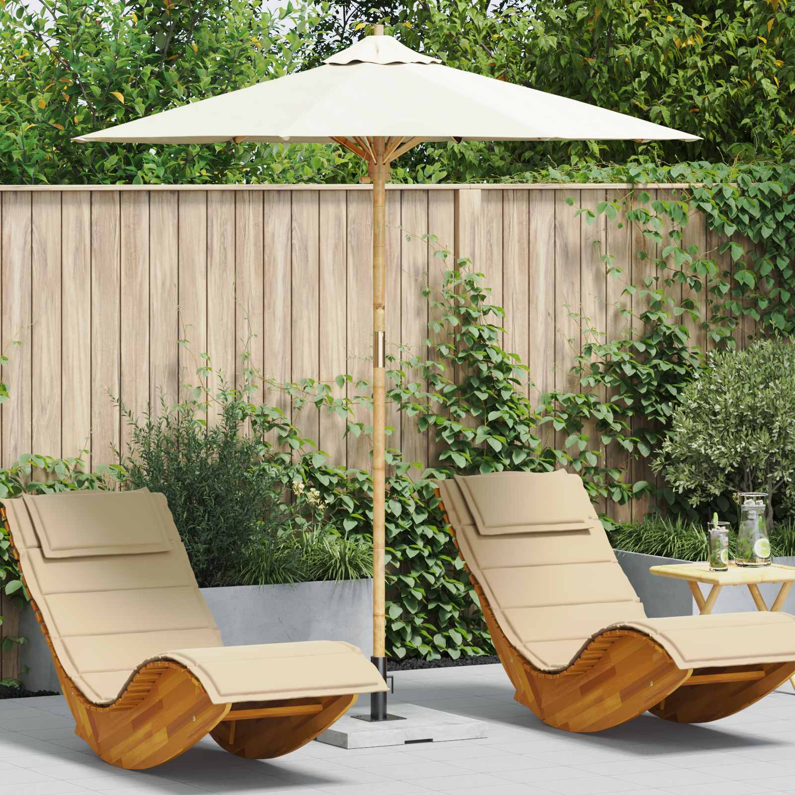 Gartensonnenschirm Ø 217 x 230 cm Bambus Rund Cremeweiß