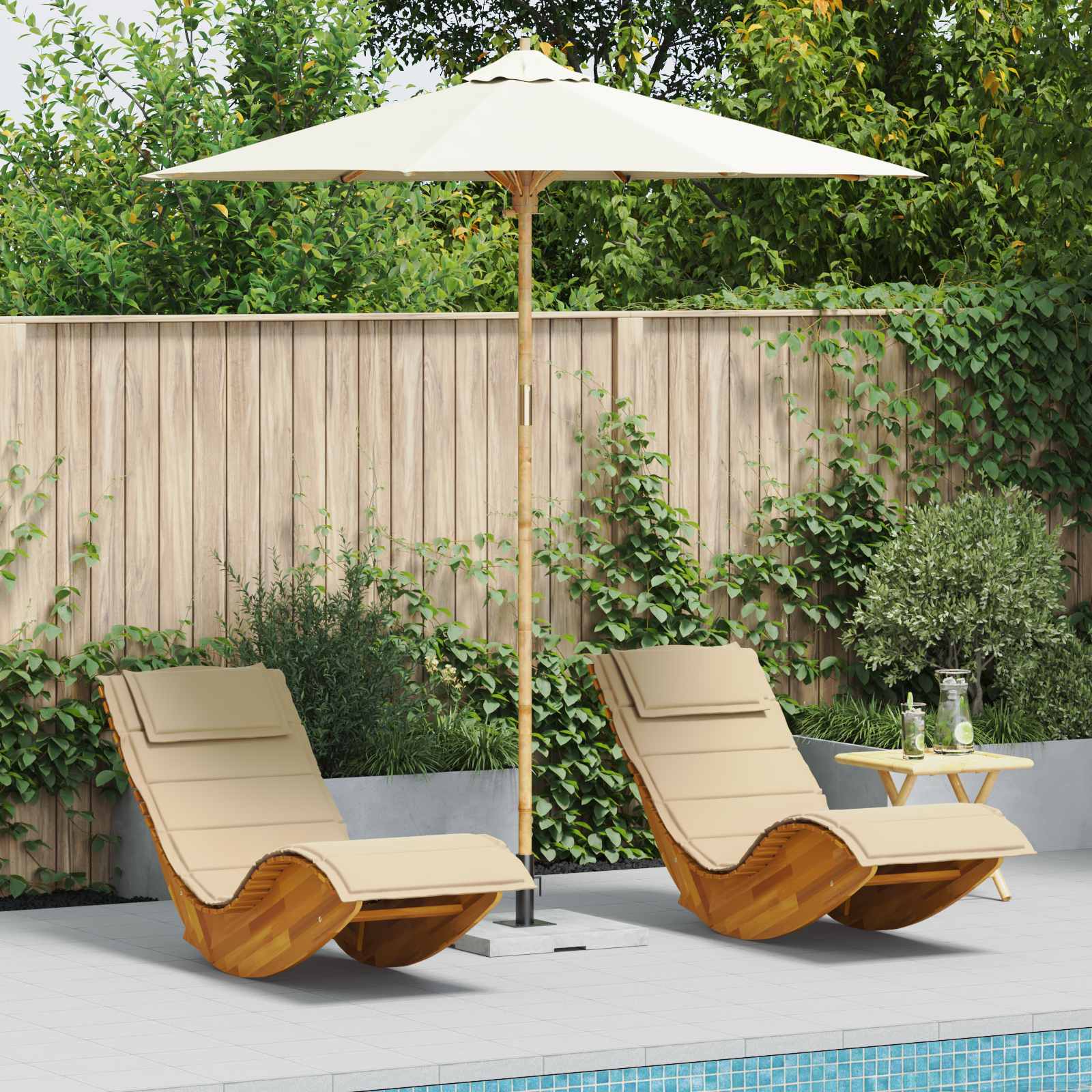 Gartensonnenschirm Ø 240 x 260 cm Bambus Rund Cremeweiß
