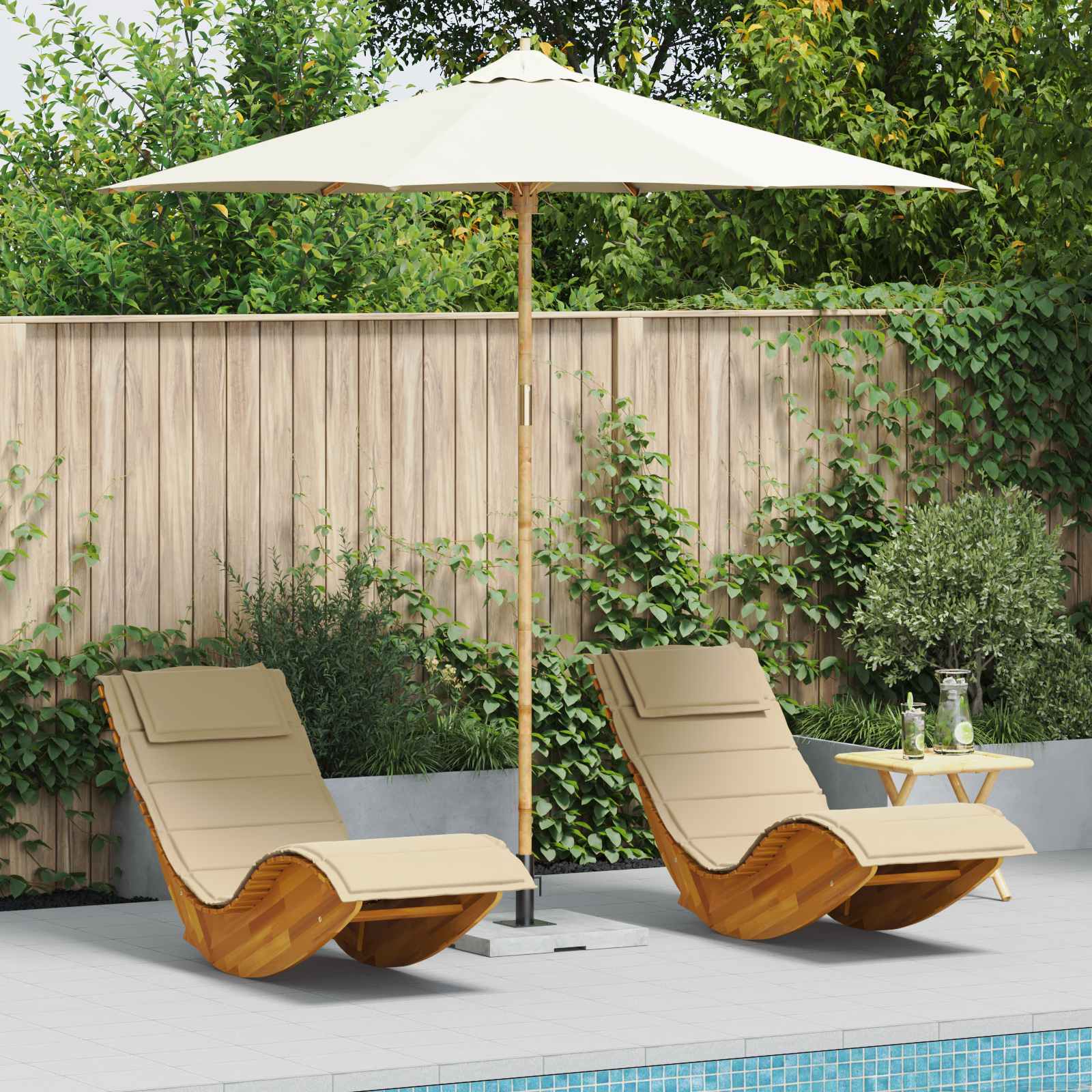 Gartensonnenschirm Ø 270 x 260 cm Bambus Rund Cremeweiß