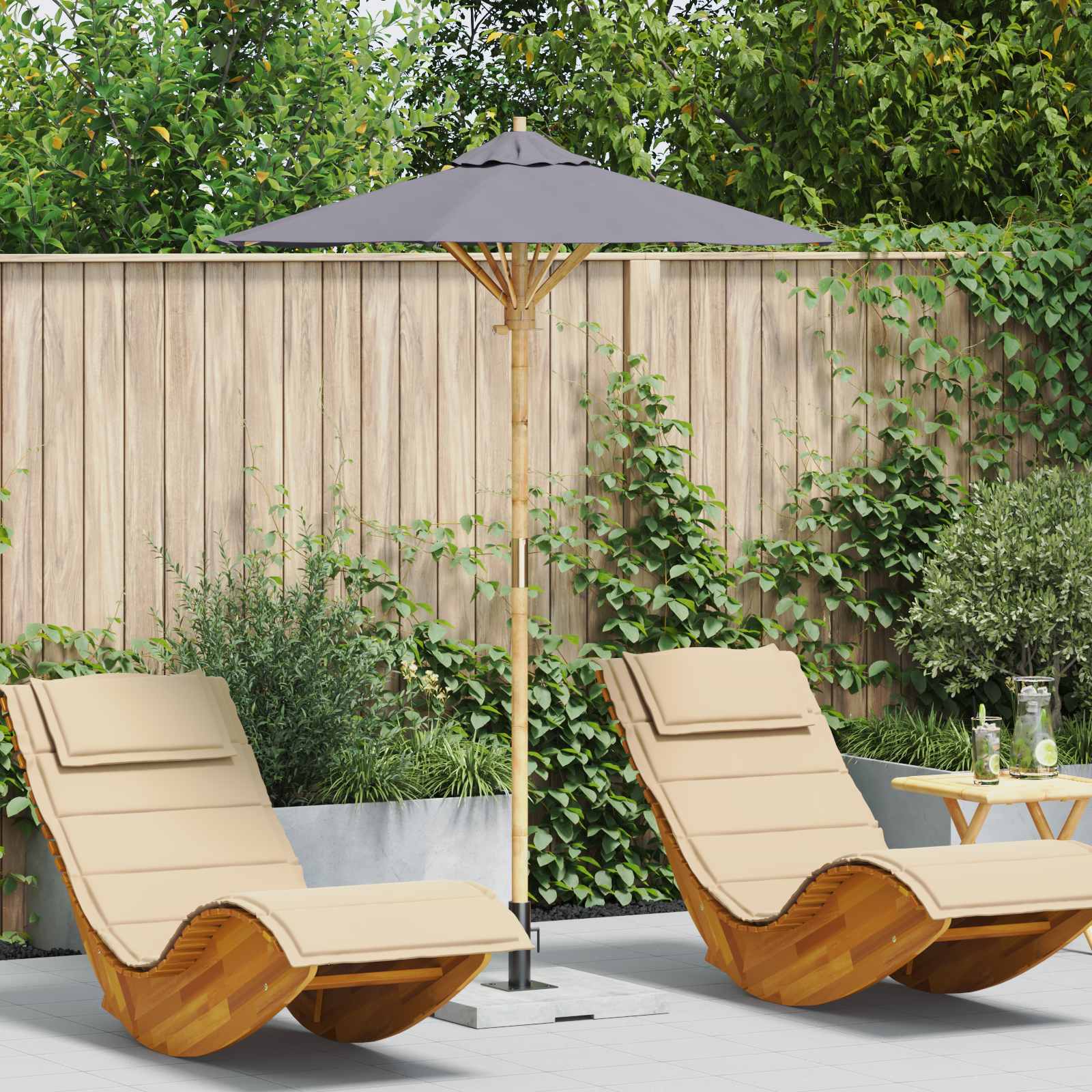 Gartensonnenschirm Ø 150 x 210 cm Bambus Rund Dunkelgrau