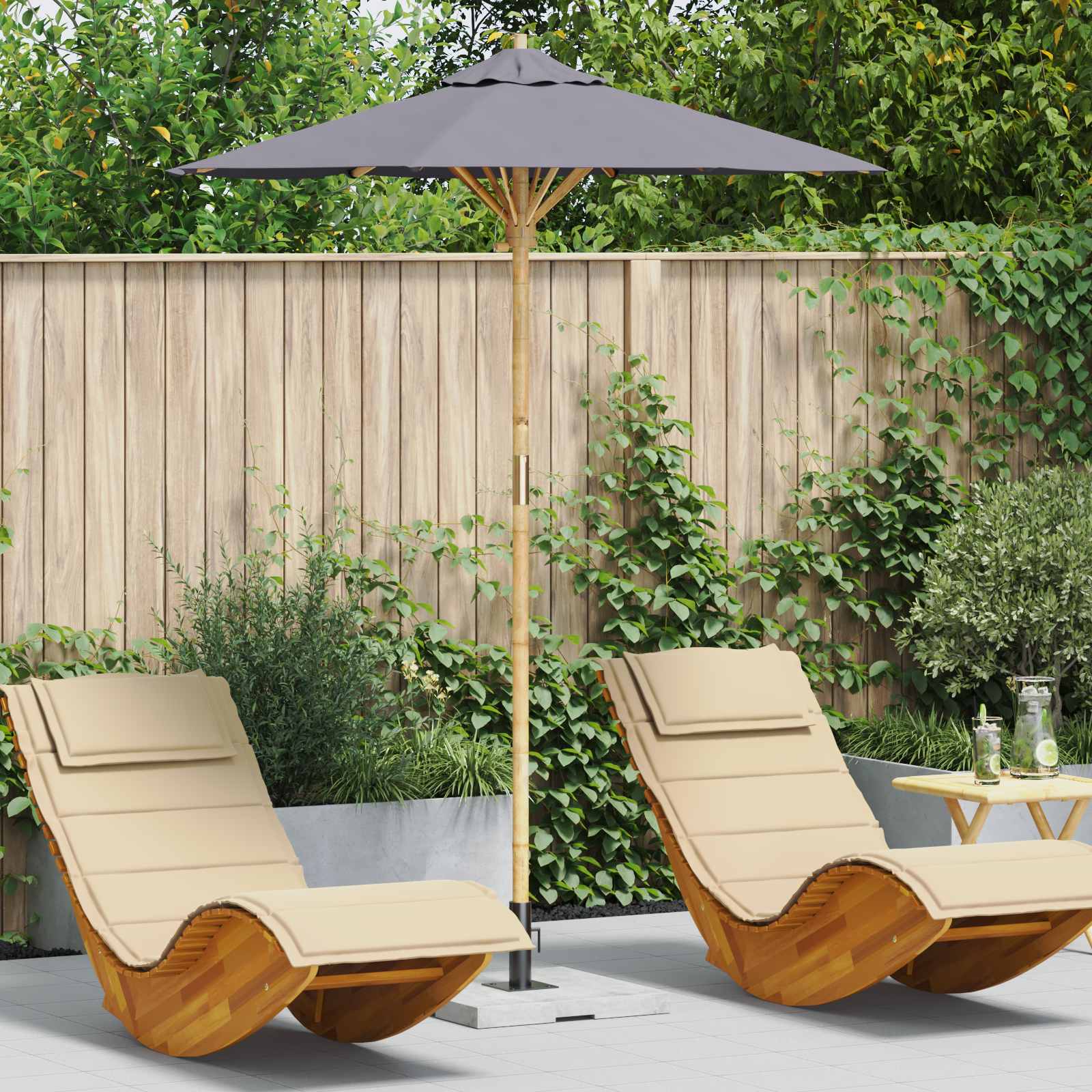 Gartensonnenschirm Ø 180 x 230 cm Bambus Rund Dunkelgrau