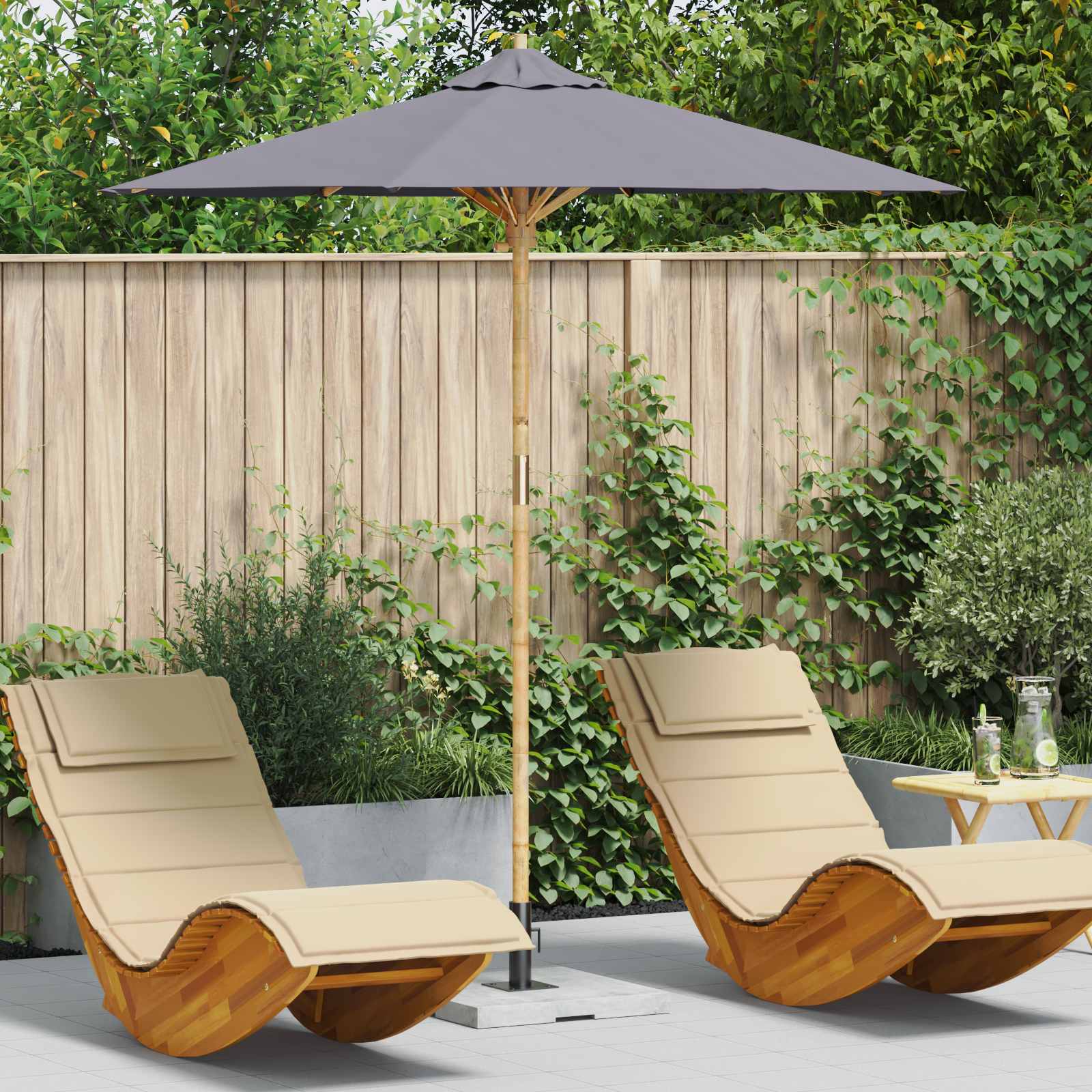 Gartensonnenschirm Ø 217 x 230 cm Bambus Rund Dunkelgrau