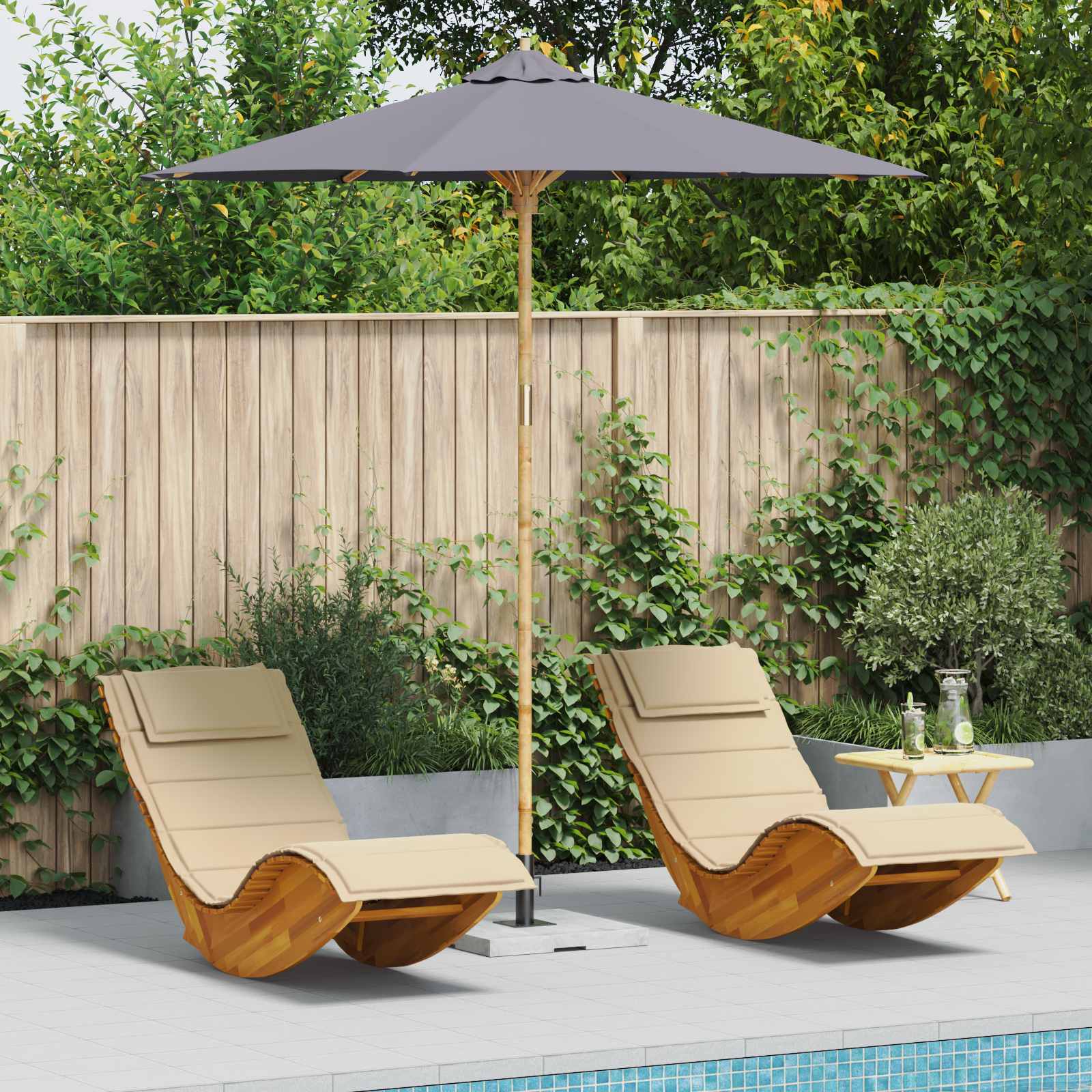 Gartensonnenschirm Ø 240 x 260 cm Bambus Rund Dunkelgrau