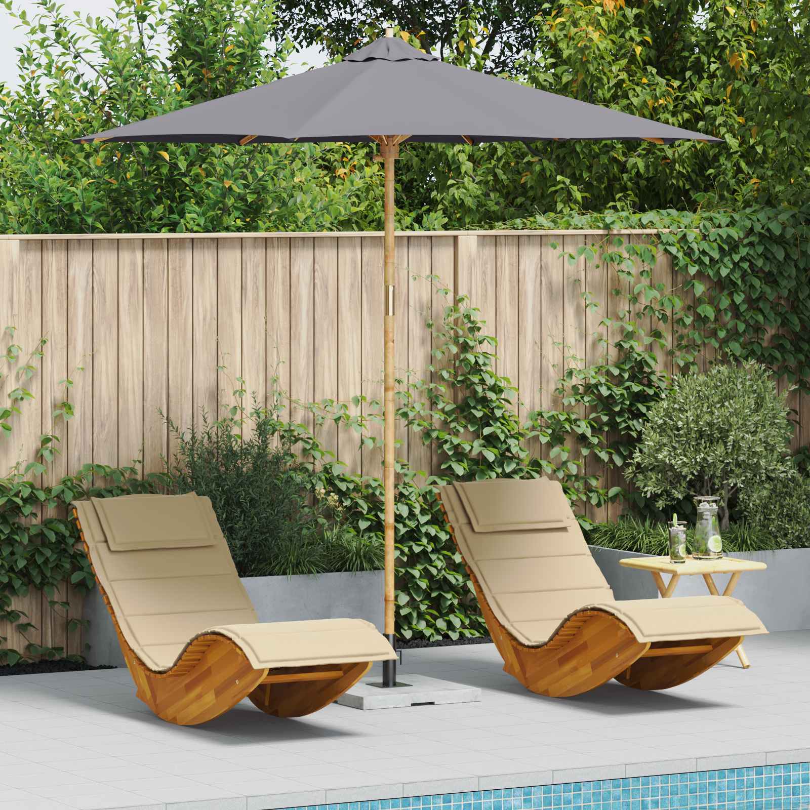 Gartensonnenschirm Ø 270 x 260 cm Bambus Rund Dunkelgrau