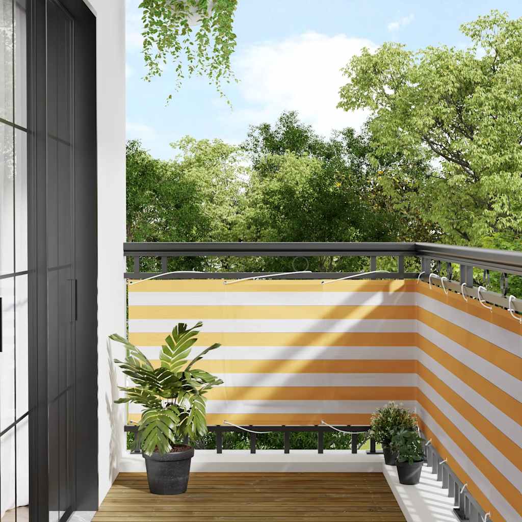 Balkon-Sichtschutz Gelb und Weiß Gestreift 75x1000 cm