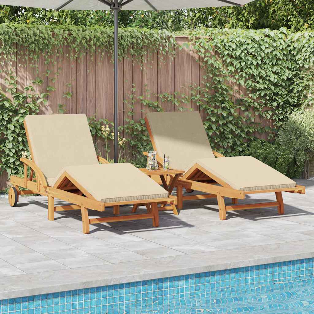 Sonnenliege 3 stk. Massivholz Akazie Beige