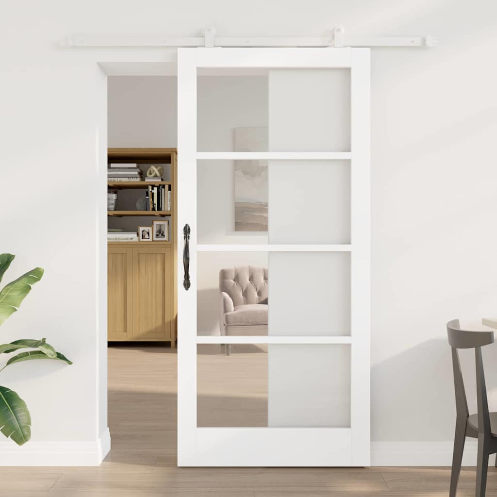 Schiebetür ORKDAL 93 x 202 cm Massivholz Kiefer und Glas Weiß