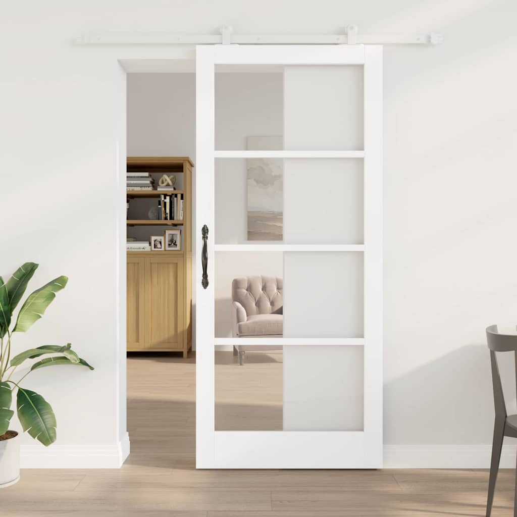 Schiebetür ORKDAL 93 x 211 cm Massivholz Kiefer und Glas Weiß
